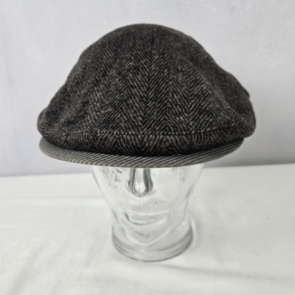 NWT DPC 1921 Herringbone Flat Cap Men Medium Grey Wool Blend Ear Flaps MW179 Hat